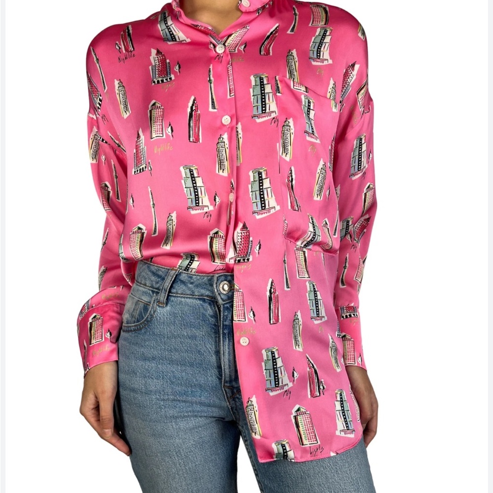 Zara silky pink city button down top size small